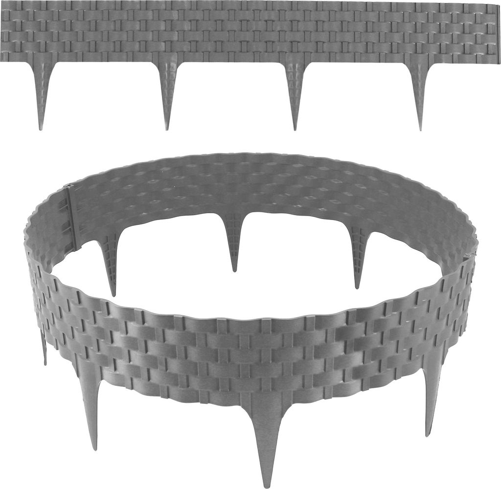 Rasenkante Rattanoptik I Grau I 12x80 cm Module I Kunststoff Beeteinfassung für Beet-& Rasenabgrenzungen I Flexible Beetumrandung