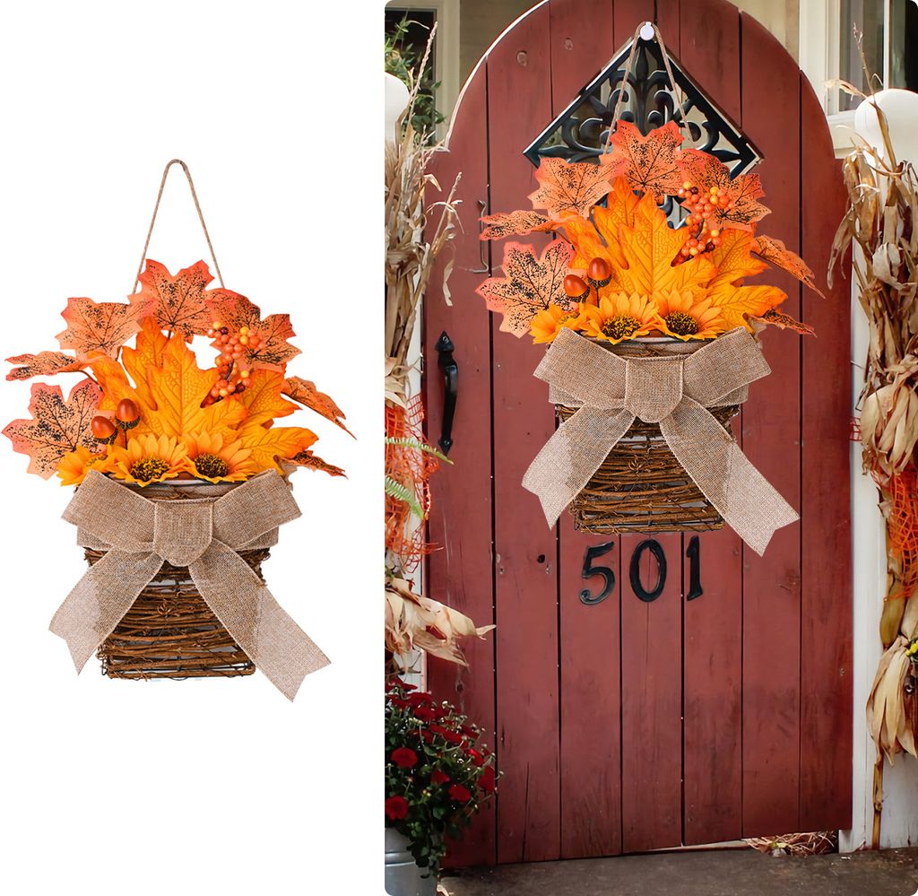 Herbsternte Blütenkorb Kranz lebendiger Herbst Nachbildung Simulierte einzigartige Design Herbstkorb Kranz