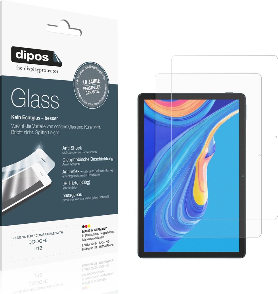 2x Schutzfolie für DOOGEE U12 matt - Anti-Shock 9H Folie dipos Glass Kunststoffglas