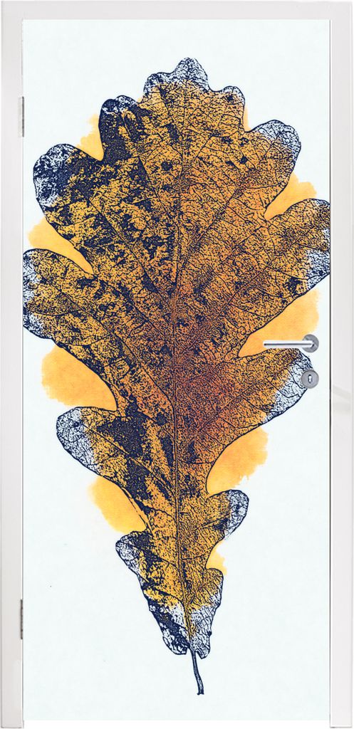 MuchoWow Türtapete Selbstklebende Türfolie Aquarell - Orange - Eichenblatt 95x215 cm Türposter Türaufkleber Klebefolie Türklebefolie - Tür ...