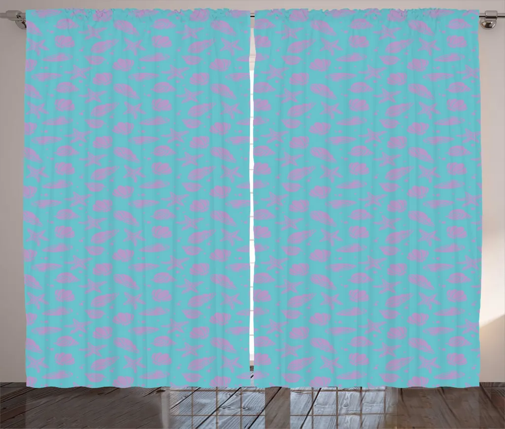 Rideau Coquillages Pastel 280x225 cm avec Crochets et Boucles Inclus