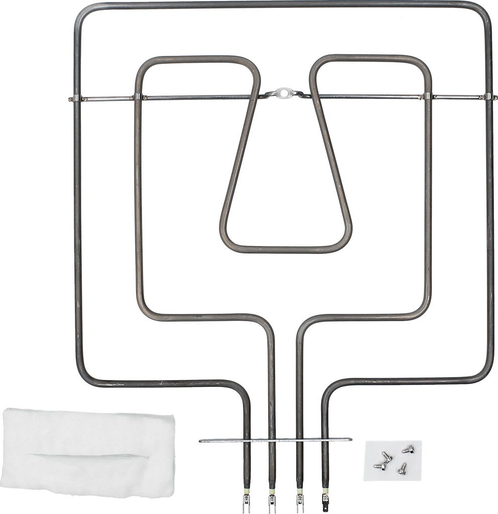 A heating element for an oven, shown with accessories.