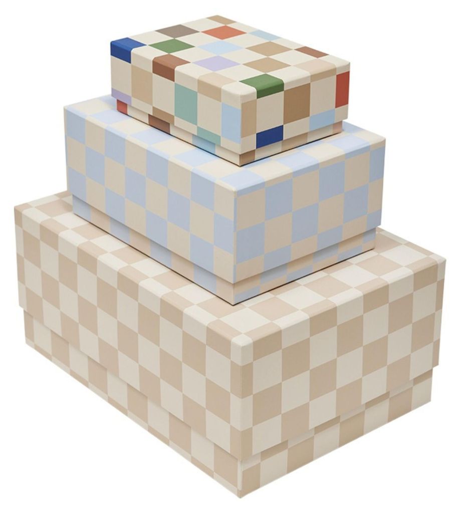 OYOY Mana Storage Boxes Set 3 Aufbewahrungsboxen Multi M107627 31x22x14 cm Karton Organizer Kinderzimmer Schachbrett Design