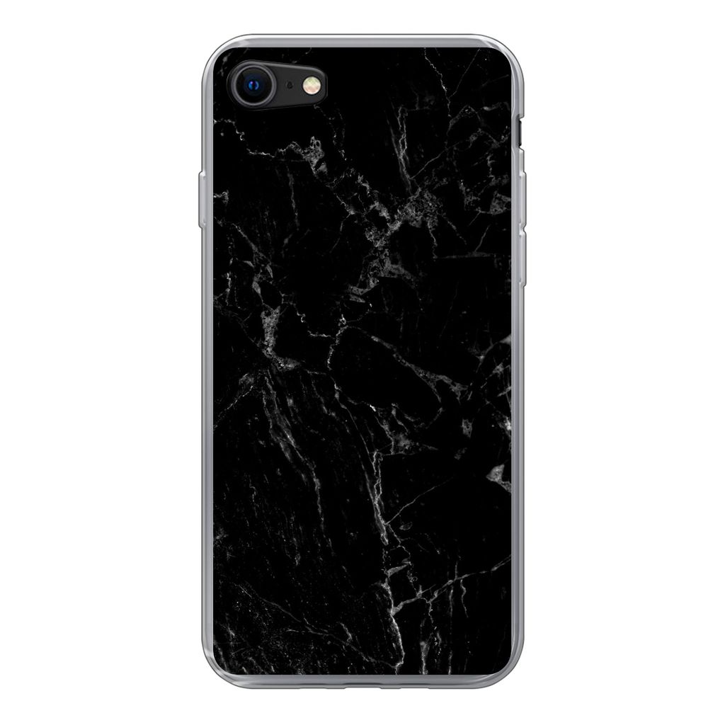 MuchoWow Handyhülle Schutzhülle Hülle für iPhone SE 2020 Marmor - Schwarz - Naturstein Silikon Softcase Handy Hülle - Kartenbesitzer