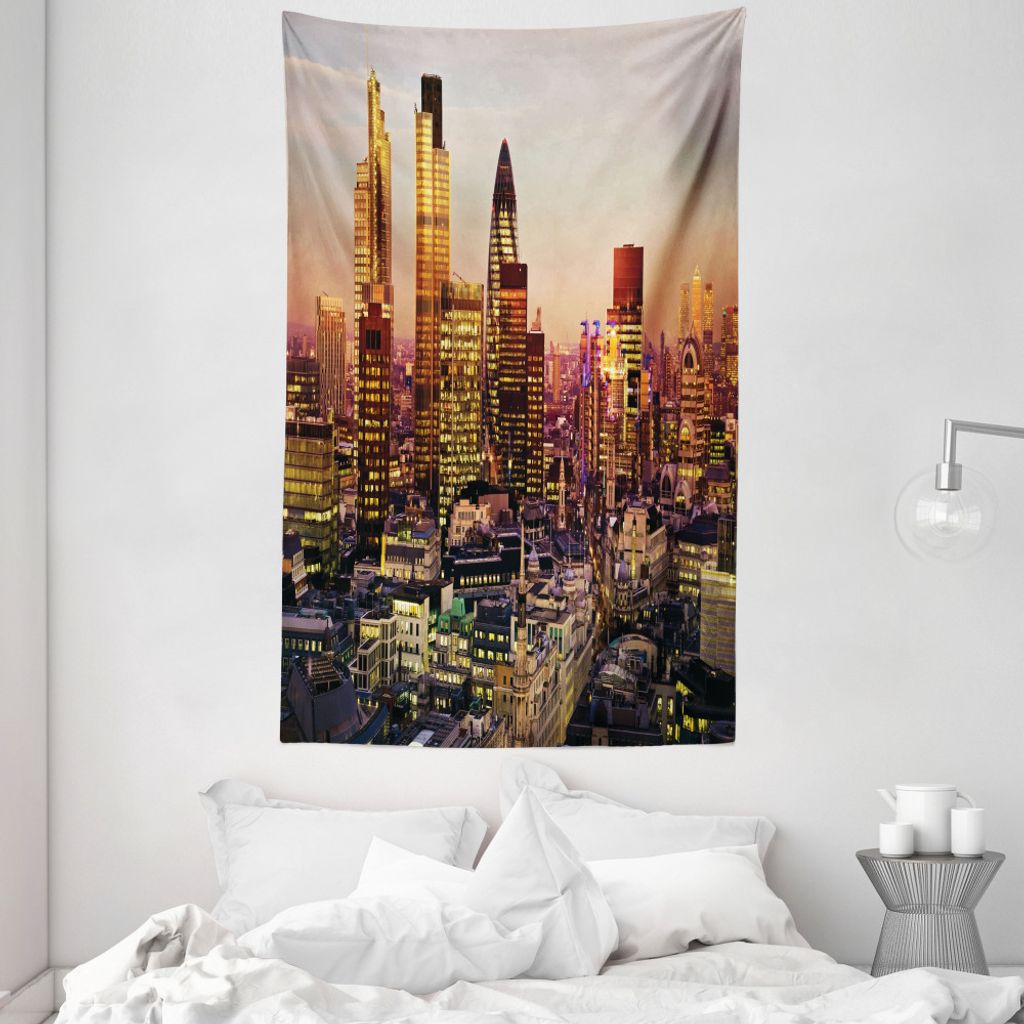 ABAKUHAUS New York Wandteppich und Tagesdecke, Global City Sunset aus Weiches Mikrofaser Stoff Waschbar ohne Verblassen Digitaldruck, 140 x 230 cm,...