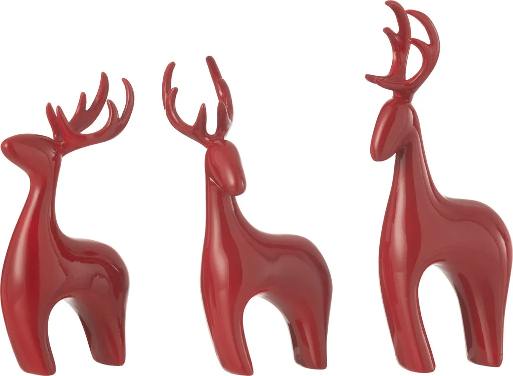 Statues de Rennes de Noël Rouges Lumineuses en Résine - Lot de 3 J-Line