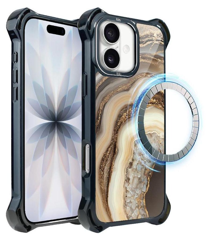 Schutzhülle für das iPhone 17, MagSafe-kompatibel, verstärkte Ecken, schwarz, Zierstein, Achat