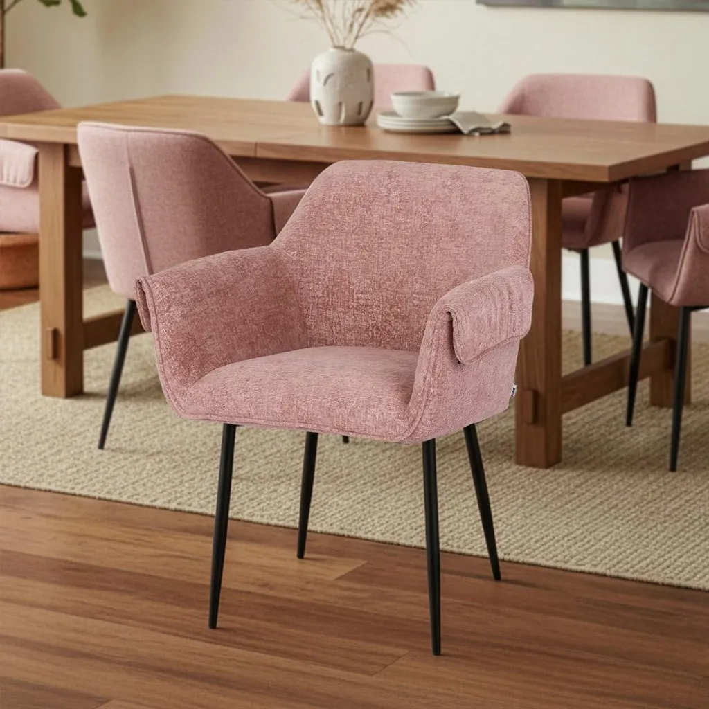 Chaise design moderne CHENO rose en tissu chenille doux, lot de 2 pièces