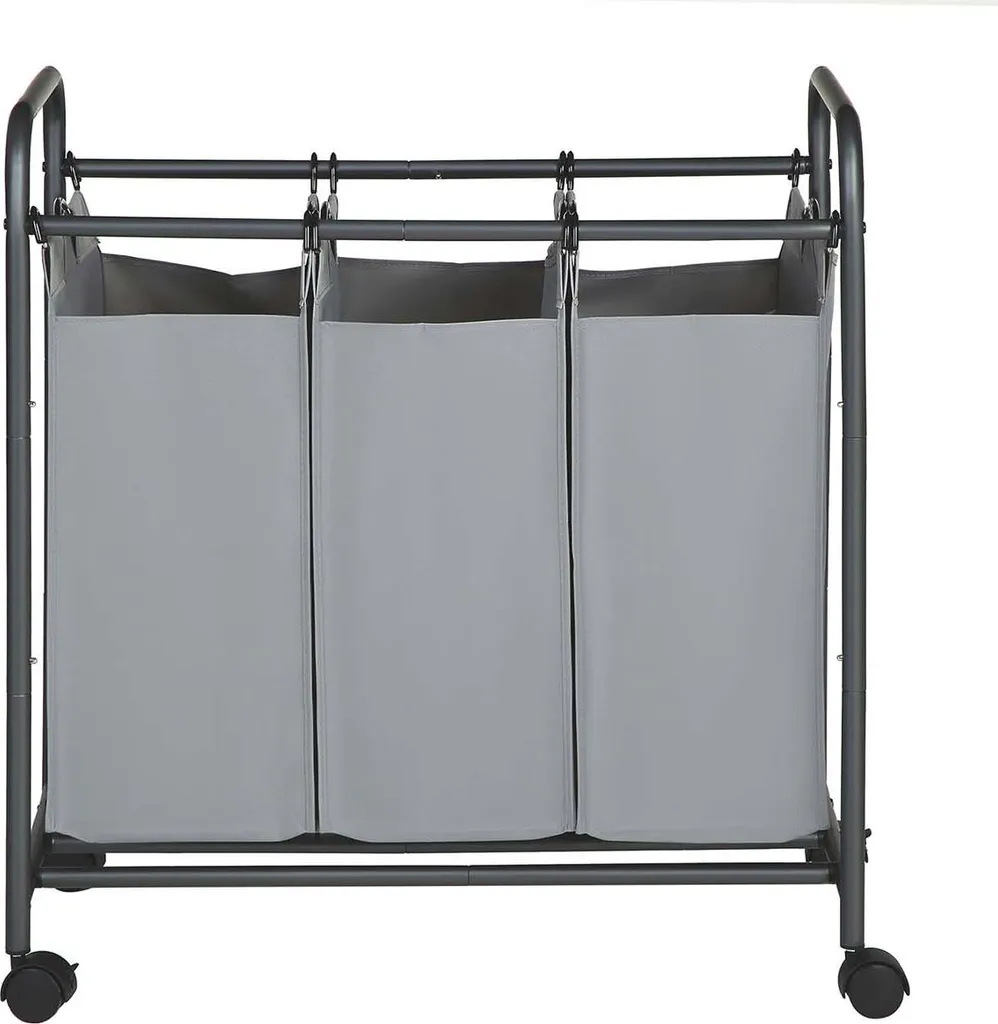 Panier à linge à roulettes 3 poches chariot de tri amovible noir 120L