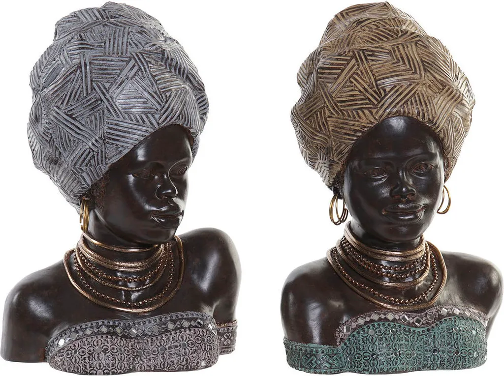 Décoration de Salon Africaine Chic - Lot de 2 Figurines Or Argent 36 cm