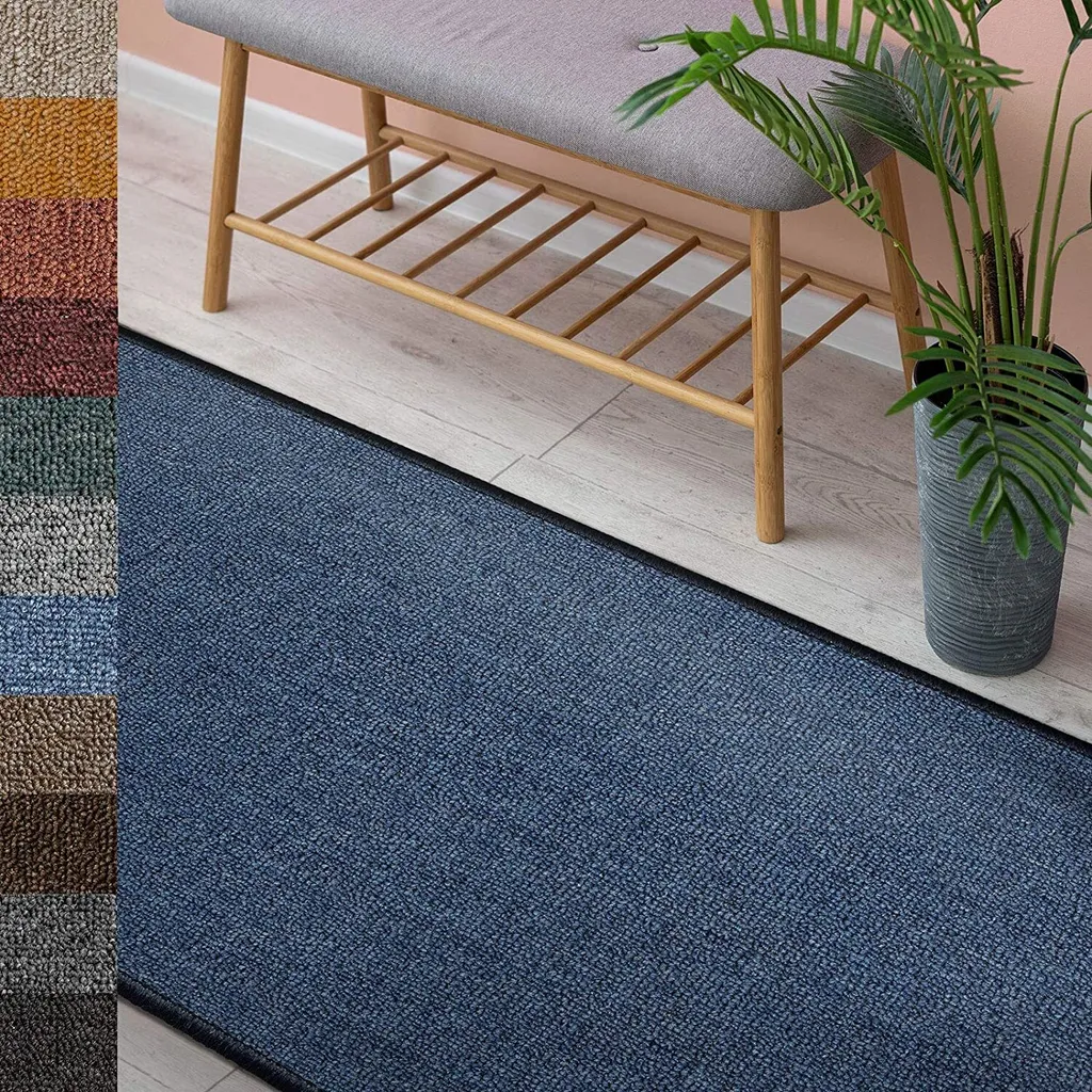 Tapis London facile d'entretien, velours bouclé plat bleu foncé 200x290