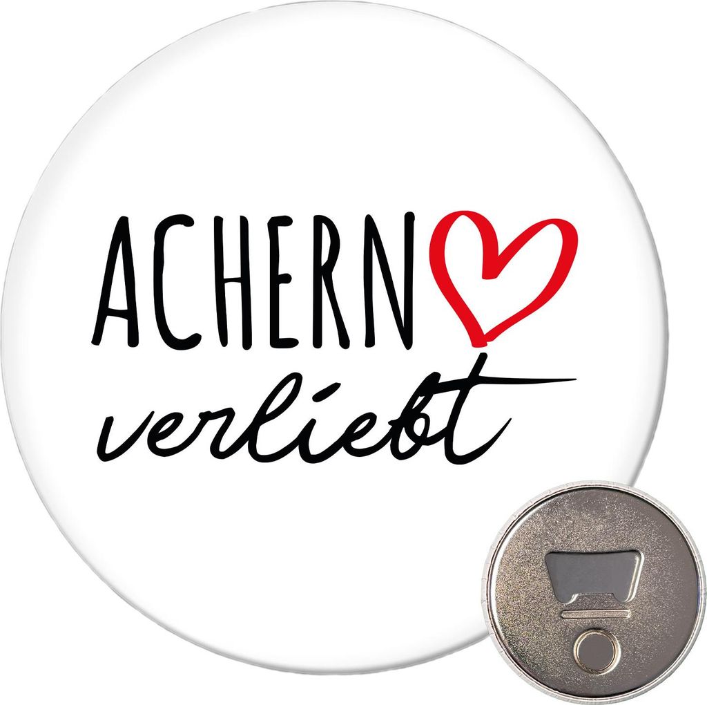 Huuraa Magnet Achern verliebt 59mm Kühlschrankmagnet rund Flaschenöffner Geschenkidee