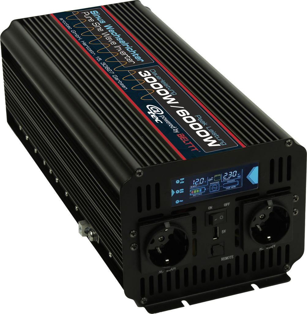 Spannungswandler Eingang DC 12V Ausgang AC 220-250V Reiner Sinus Wechselrichter 3000W