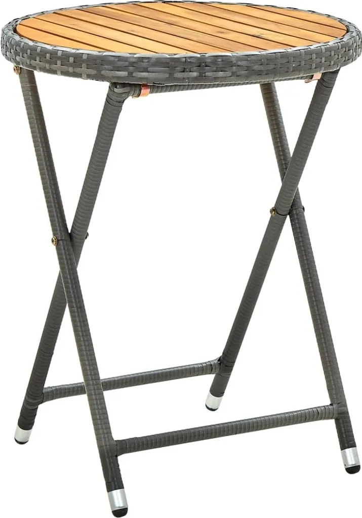 Tavolino da Giardino 60 cm Grigio Polyrattan e Acacia Massiccia