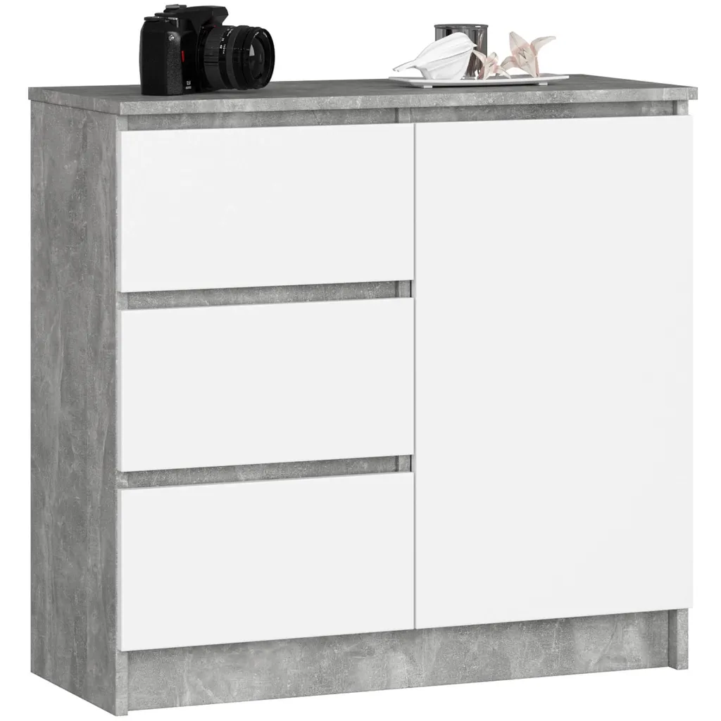 Cassettiera K80 JERRY 80cm: Mobile Design Cemento e Bianco per Interni