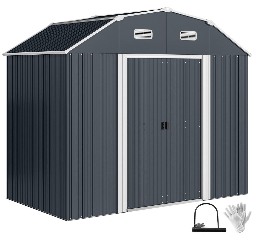 Outsunny Gerätehaus aus Stahl, 2,7 m² Geräteschuppen mit UV-Schutz, Dunkelgrau