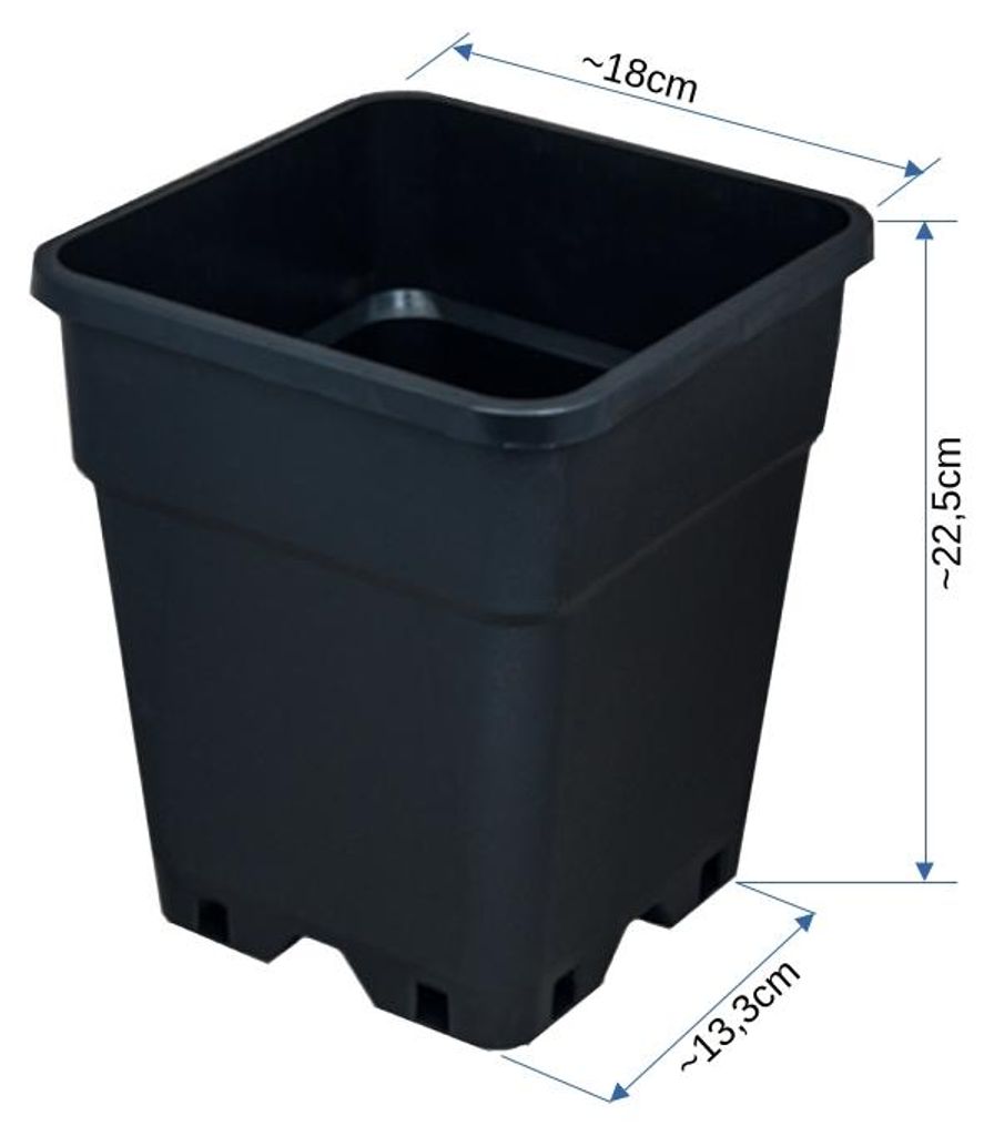 Quadratischer Pflanzentopf 5L 18x18x22cm für Grow Indoor-/Outdoor-Anbau von Pflanzen, Blümen, Gemüse