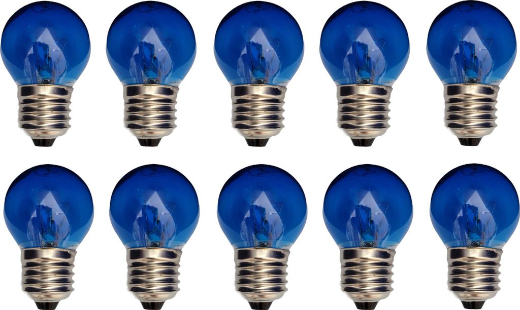 10x Glühlampe Glühbirne Kugel E27 25W 25 Watt Farbe Blau klar