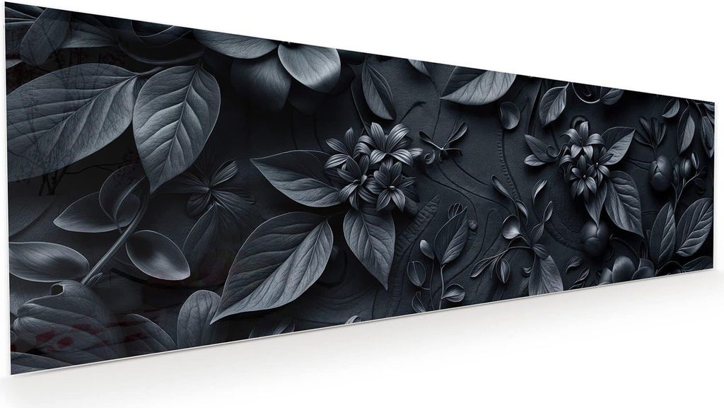 Glasbild 120x40cm in XXL für Wohnzimmer, Schlafzimmer Motiv Blumenmuster Dunkel