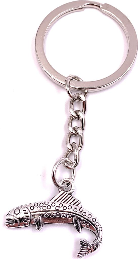 Onwomania Schlüsselanhänger Saibling Forelle Fisch Angeln Silber Metall Anhänger Charm