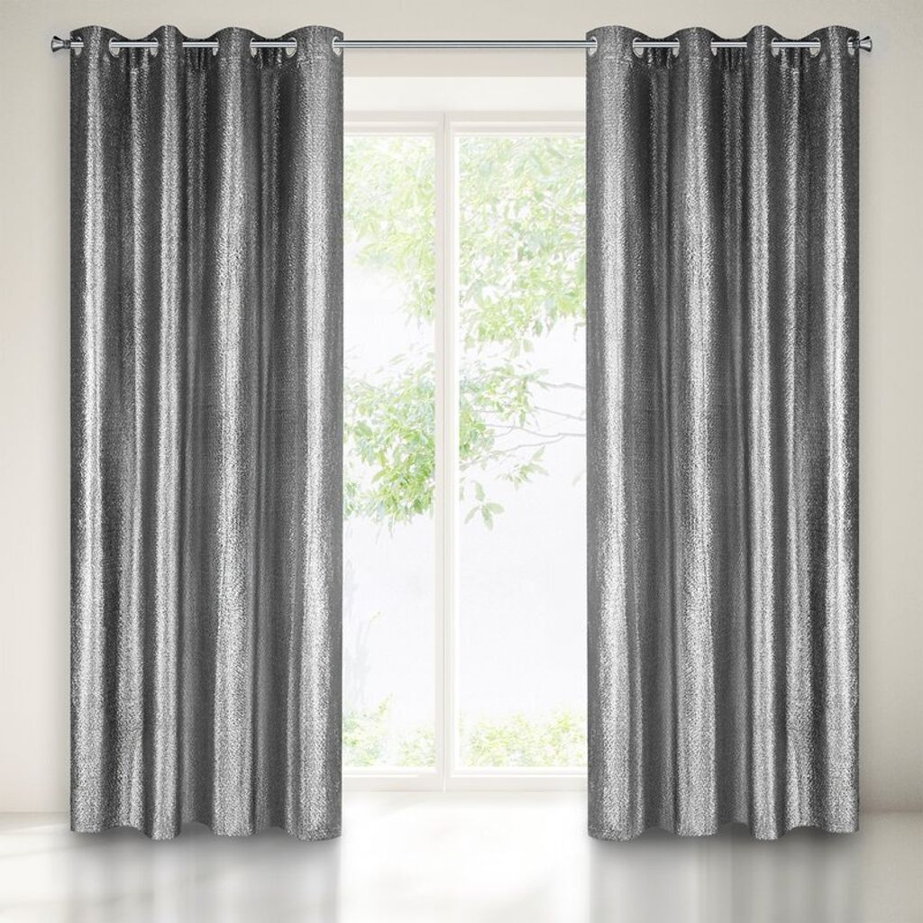 Vorhang GLOSSY schwarz silber hellgrau 140x250 cm Ösen