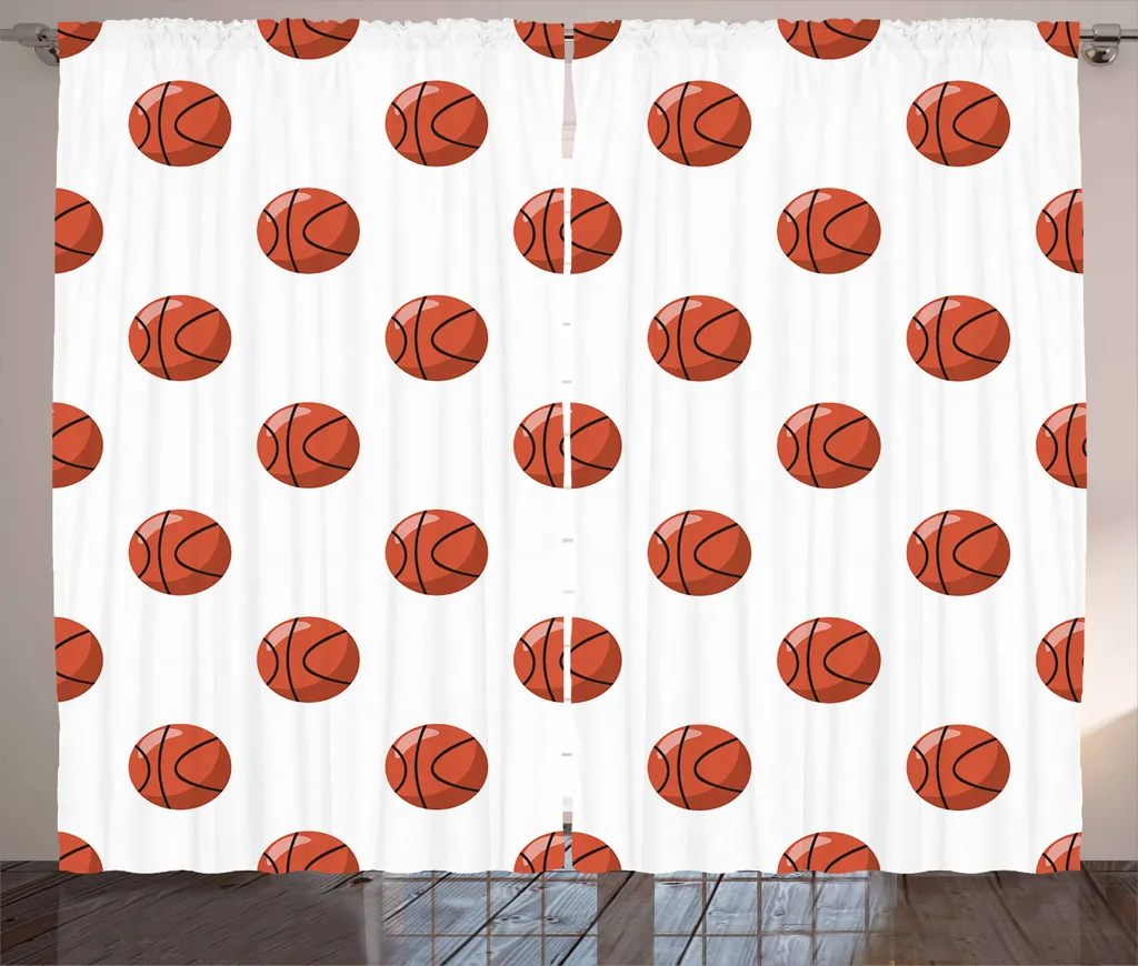 ABAKUHAUS Basket Tenda rustica, Cartoon Balls Result, Soggiorno Nastro universale Tende con passanti e ganci, 280 x 225 cm, Cannella Bianco Nero