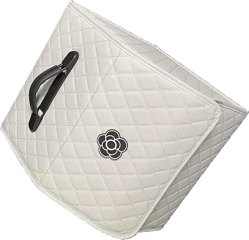 Rangement coffre cuir PU blanc avec couvercle, grande capacité compacte