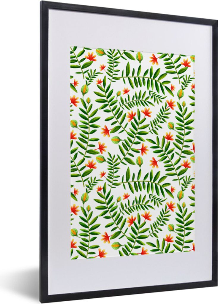 MuchoWow Gerahmtes Poster Dschungel - Blumen - Blätter 40x60 cm - Poster mit Schwarzem Bilderrahmen Wandposter Rahmen Foto Bilder - Poster in Ra...