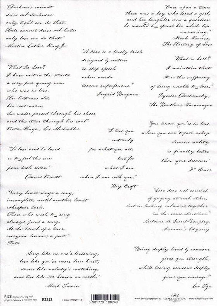 ITD Reispapier Decoupage Bastelpapier Serviettentechnik-R2212 Zitate, Sätze auf Englisch