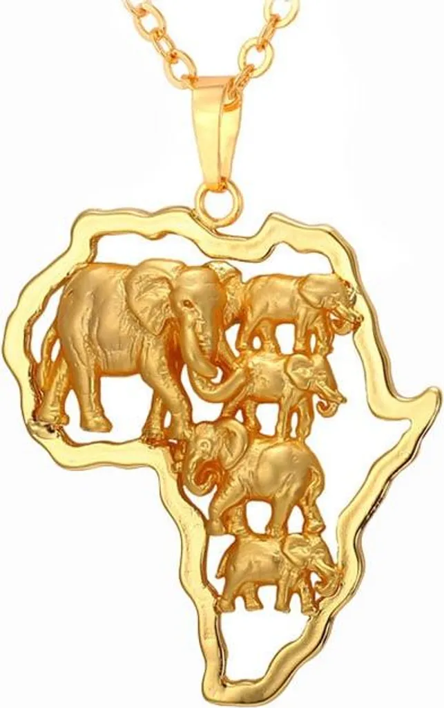Collier Éléphant d'Afrique U7 - Pendentif Animal en Plaqué Or 18K