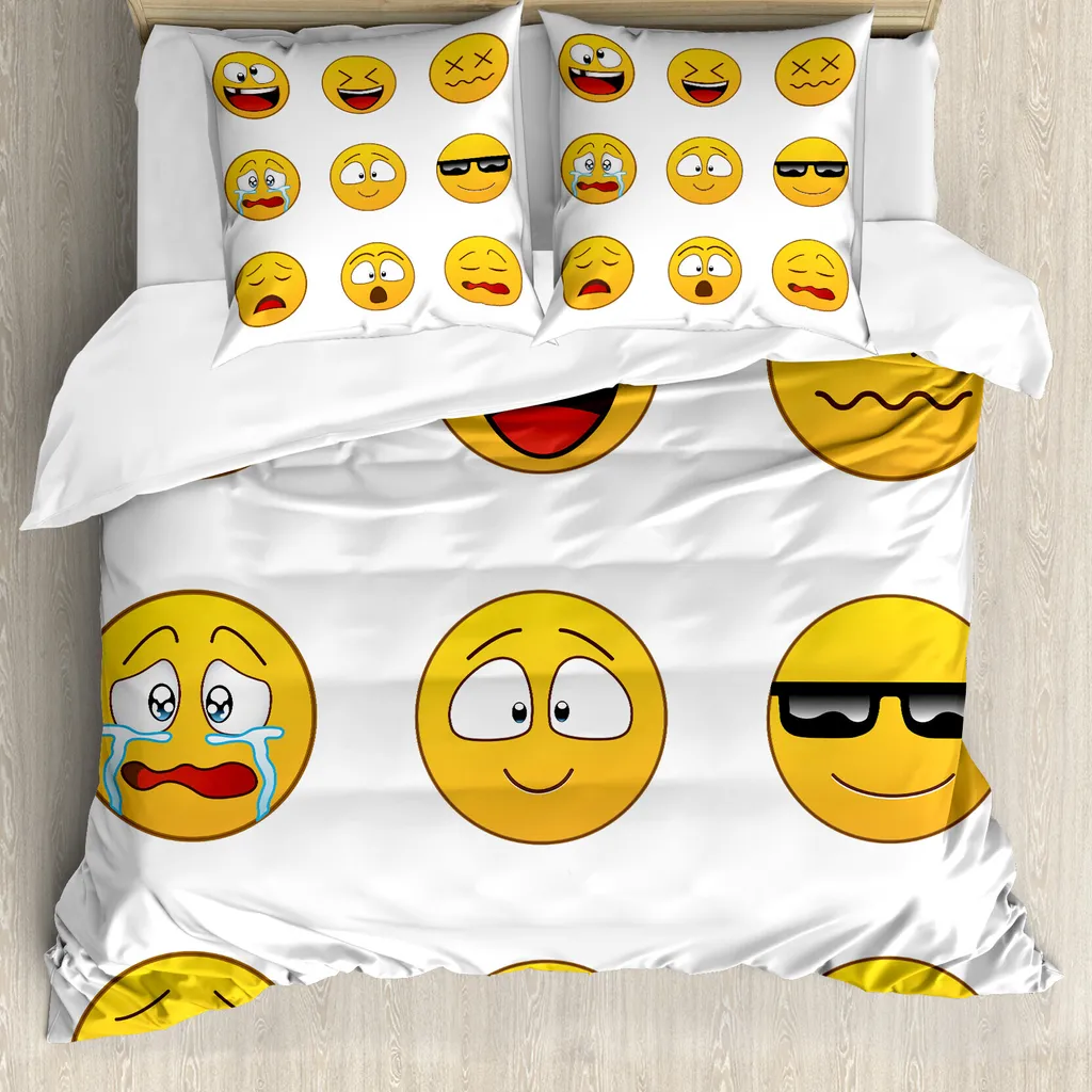 Set Letto ABAKUHAUS Emoticon 200x200 Giallo | Copripiumino Microfibra