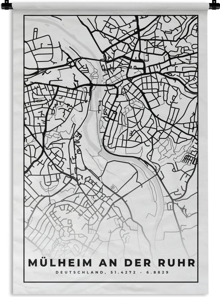 MuchoWow Wandteppich Wandbehang Karte - Mülheim an der Ruhr - Karte - Stadtplan 60x90 cm Tapisserie Dekoration Wandtuch - Foto-Teppich - Abwaschbar