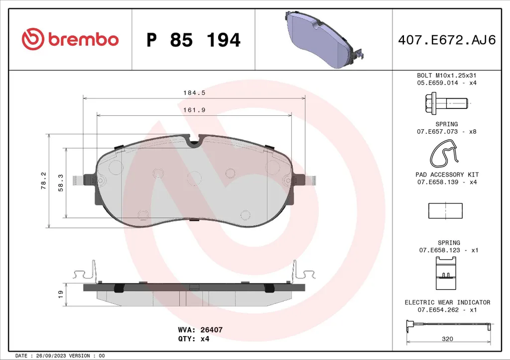 Plaquettes de frein Brembo P 85 194 silencieuses pour VW ID.4 E21