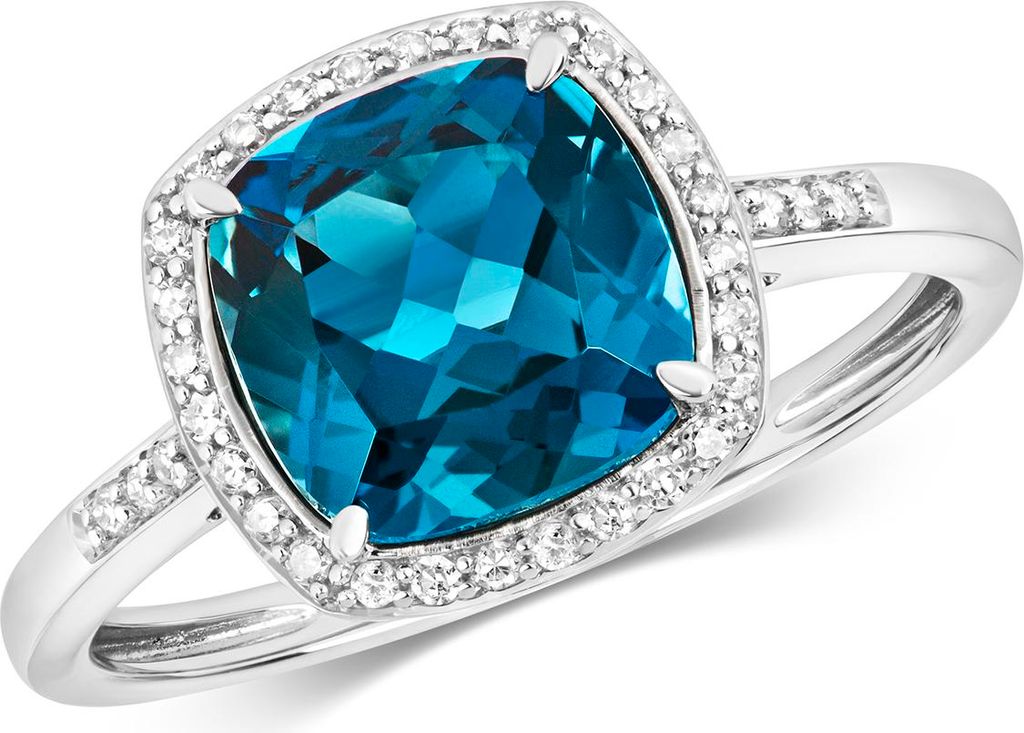 9 Karat (375) Weißgold Cluster Diamant Damenring Brillant-Schliff 0.12 Karat mit London - Blautopas, 57 (18.1); TRS10914RSP