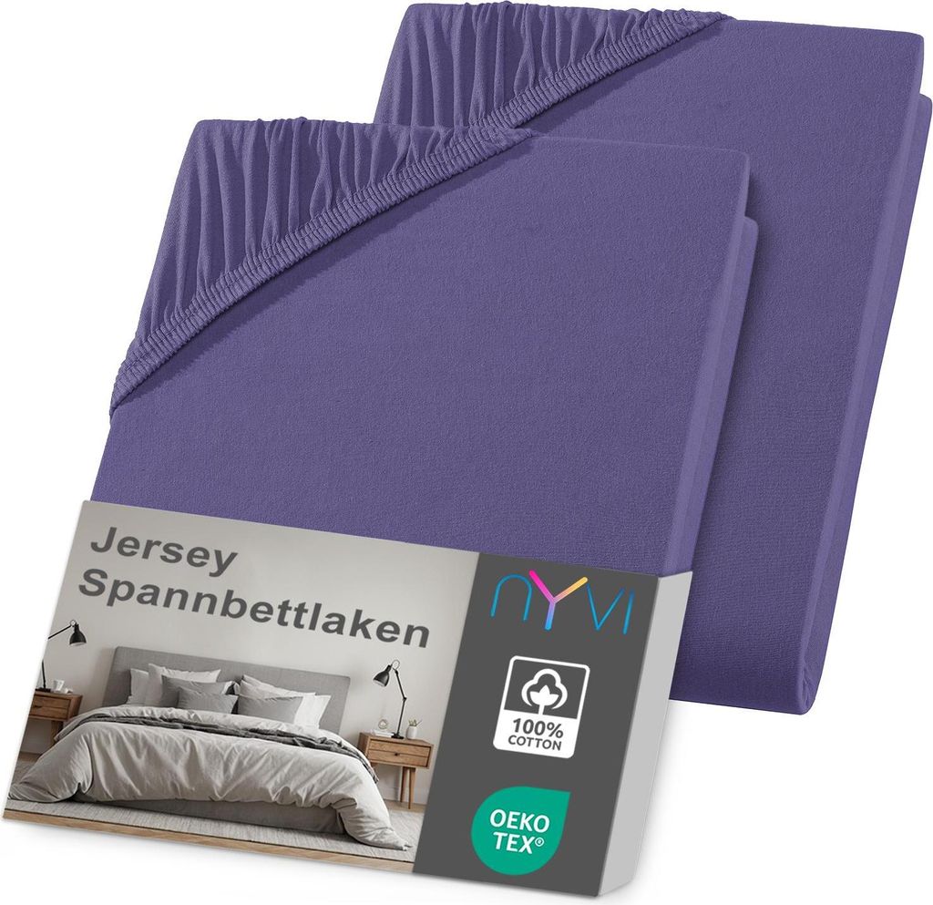 NYVI Jersey Spannbettlaken DreamScience 90x200 - 100x200 cm lila 2er Set für Matratzen bis 22 cm Höhe - Weich & Anschmiegsam, Rundumgummizug, Bü...