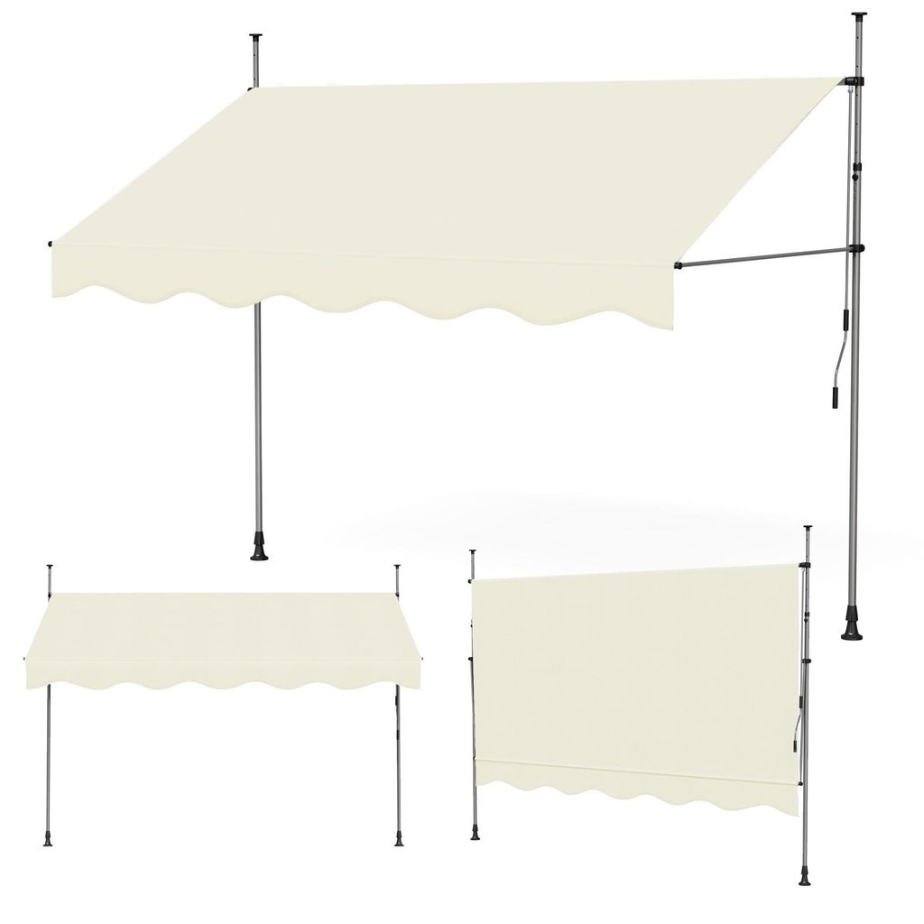 300x120cm Klemmmarkise Einziehbar Balkonmarkise mit Handkurbel Balkon Markise Sonnenschutz ohne Bohren Höhenverstellbar,Beige