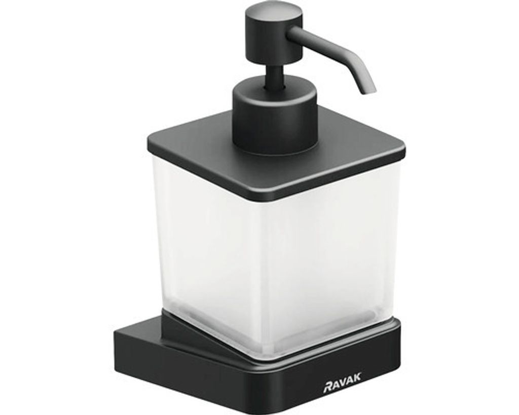 Ravak 10° - Flüssigseifenspender mit Halter, Schwarz/Glas X07P559