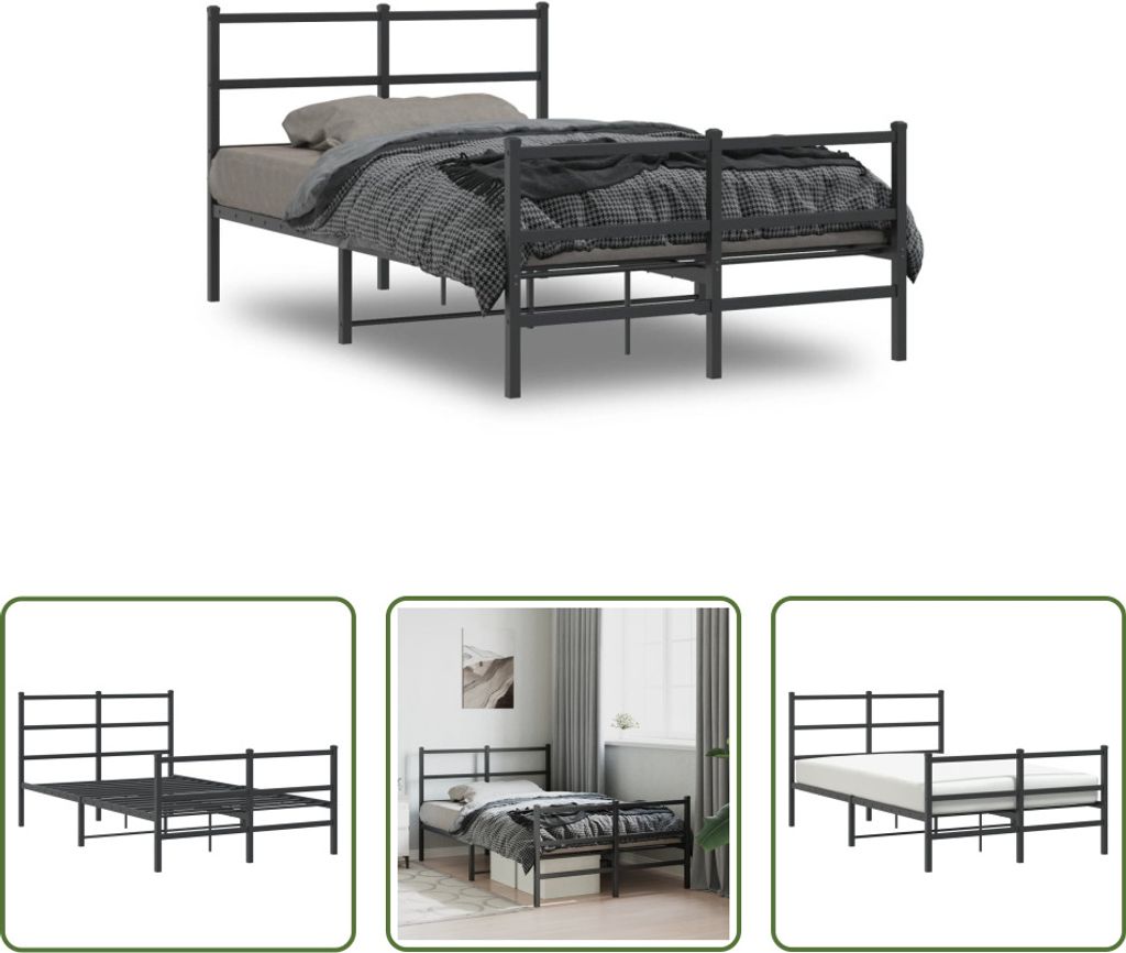 The Living Store Bettgestell mit Kopf- und Fußteil Metall Schwarz 120x190 cm