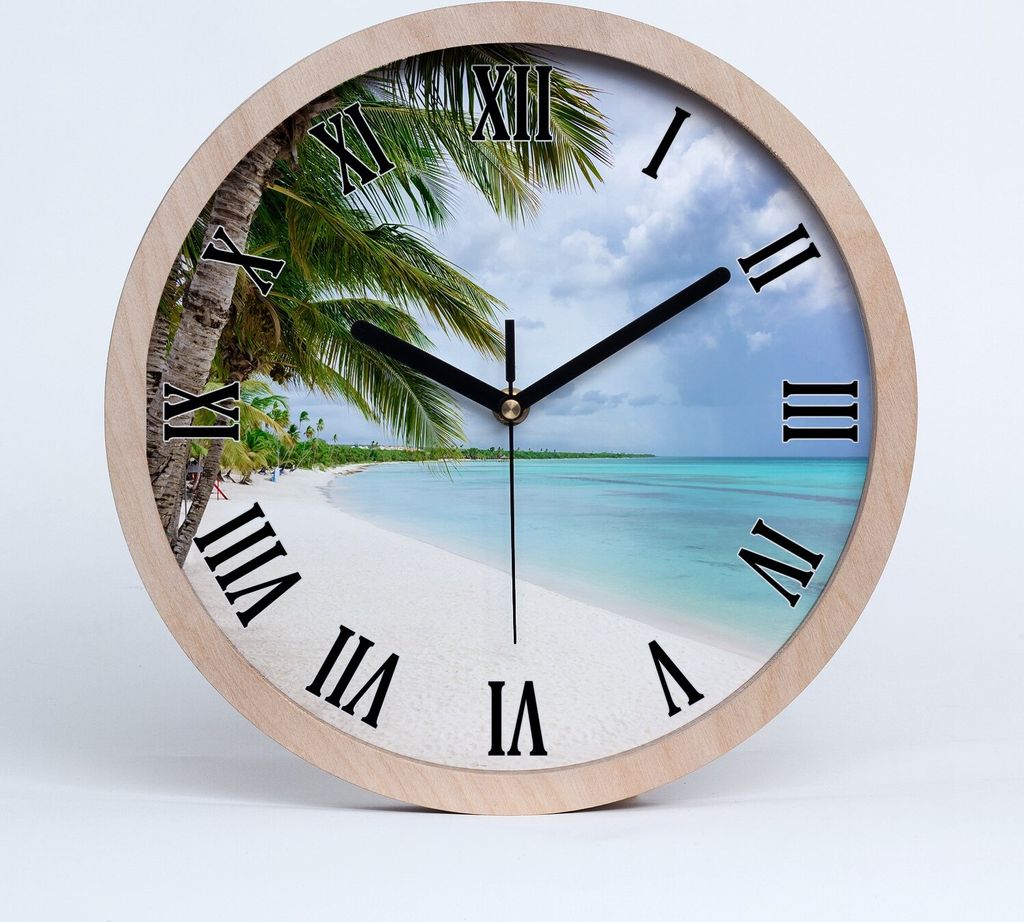 Holzuhr 20fi cm wanduhr - schwarze Spitzen - tropischer Strand