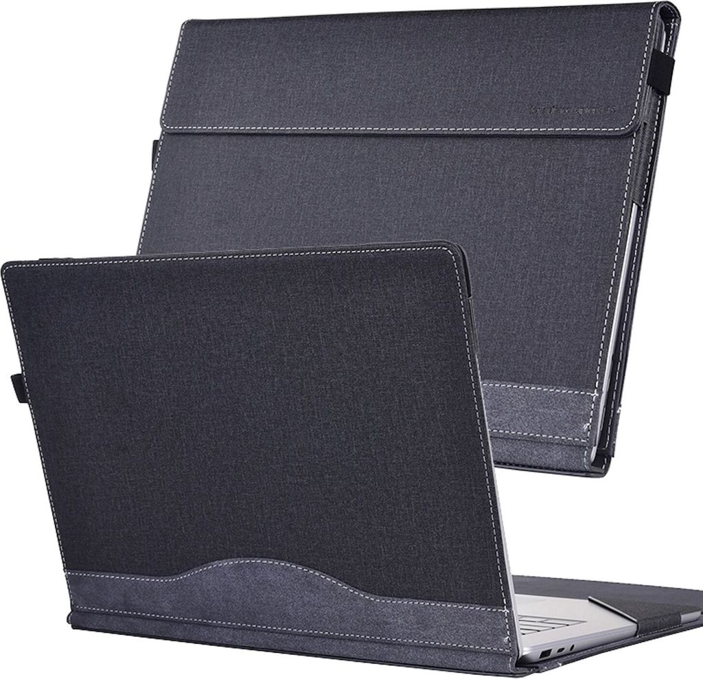 Für Microsoft Surface Laptop 7 Stoffstruktur Kunstleder Schutz Hülle Schwarz