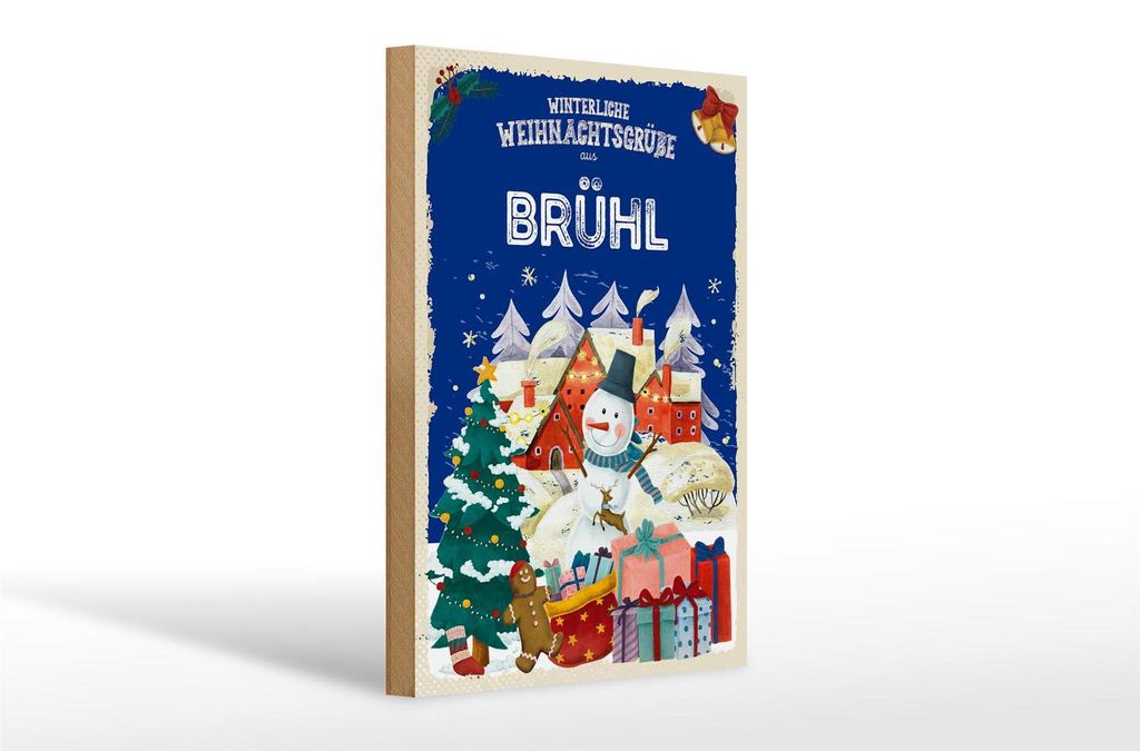 Holzschild Weihnachtsgrüße aus BRÜHL Geschenk 20x30cm