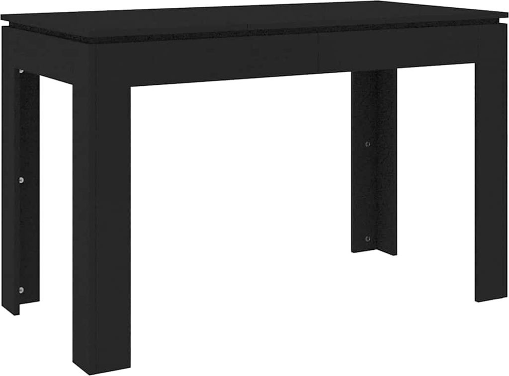 A black dining table is shown against a white background.