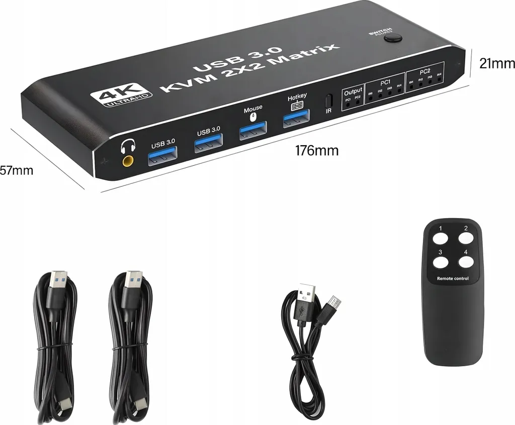 Matrice Switch KVM pour éliminer les câbles sur double écran 4K - 9