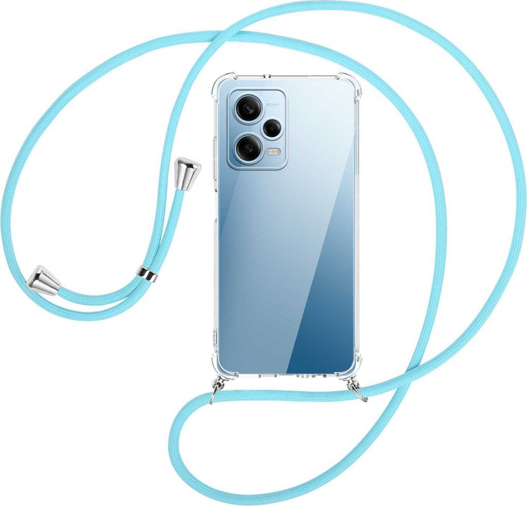 Handykette Backcover-Schutzhülle mit Band (Metall silberfarben) für Xiaomi Redmi Note 12 Pro (6.67'') - himmelblau