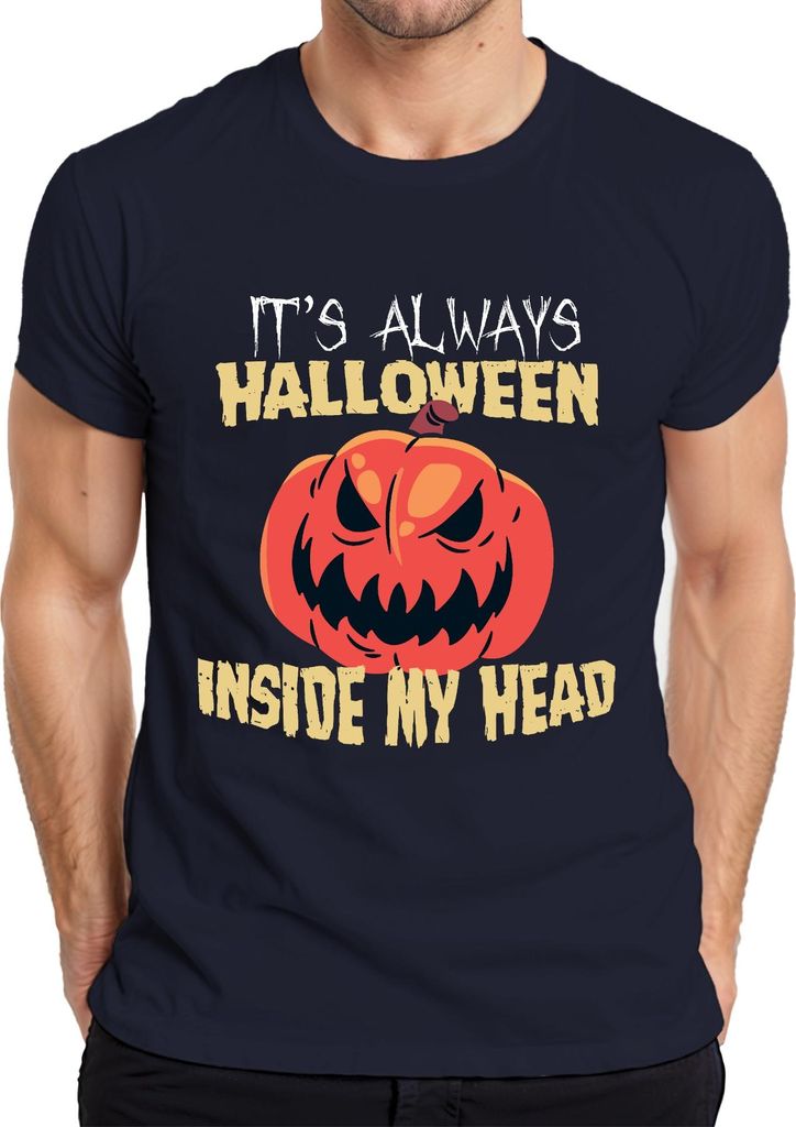 It's Always Halloween Inside My Head gruselig Kürbis Horror Spuk Herren T-Shirt, Navy, 3XL
