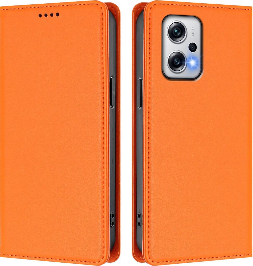 Handyhülle für Xiaomi Poco X4 GT/Redmi Note 12T Pro, Kunstleder Klapphülle Stoßfeste Magnetische Hülle mit Ständer Orange
