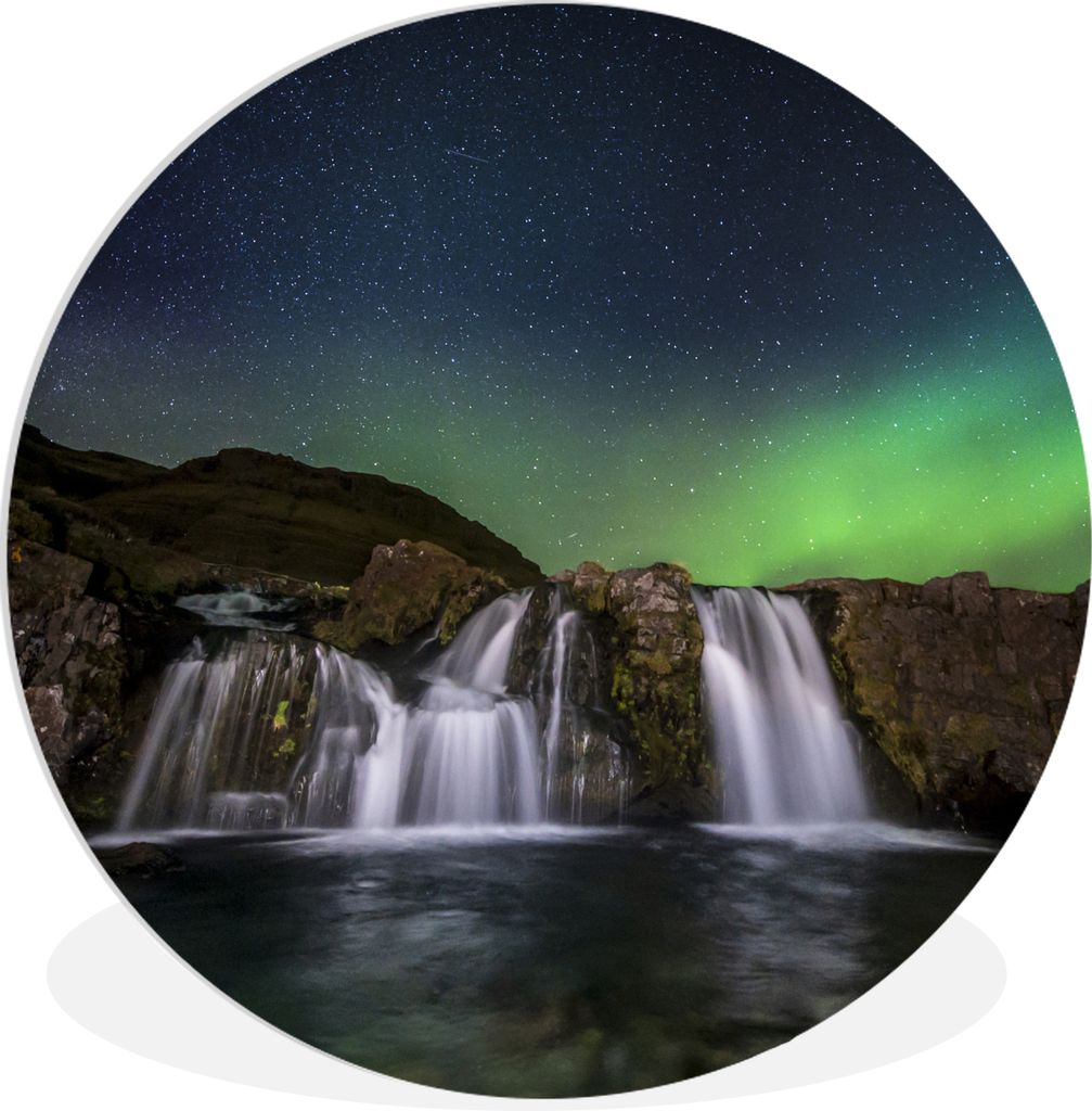 MuchoWow Rundes Wandbild - Runde Bilder Nordlicht - Wasserfall - Island - Natur Ø 30 cm Kreis Wanddekoration Kunststoff - Wandkreis - Wandschmuc...