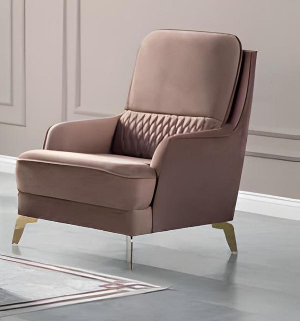Sessel Braun Stoffbezug Goldfüße Elegant Polster Komfort Modern Wohnzimmer