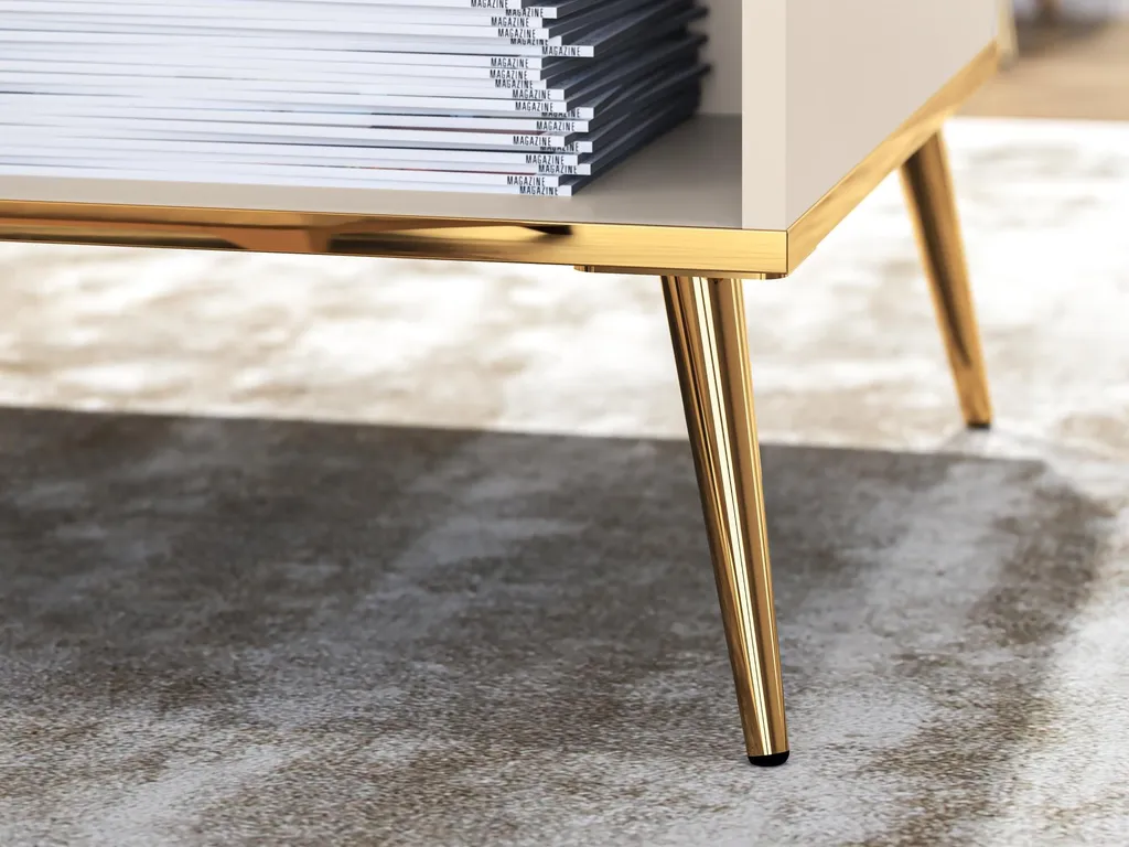 Table Basse 90cm Beige avec Pieds Dorés Selgin - Finition Haut de Gamme - 4