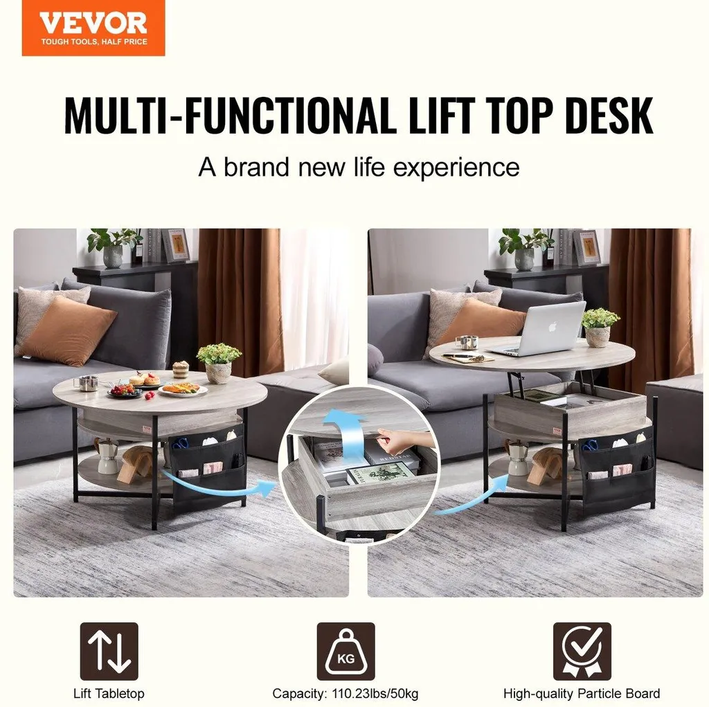 Table Basse Relevable Ronde Blanche 90cm - Plateau Relevable Design - 2